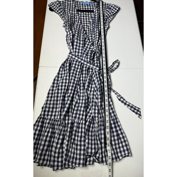 Draper James Navy Gingham Wrap Midi Dress Ruffle Hem Belted Size 2 - Picture 5 of 9